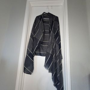 Large Light Gauzy Black Silver Scarf Wrap Pashmina Gothic Soft Knit Woven